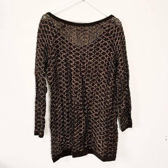 Free People New Romantics Joan of Arc Brown and Gold Sweater Dress - Picture 3 of 11